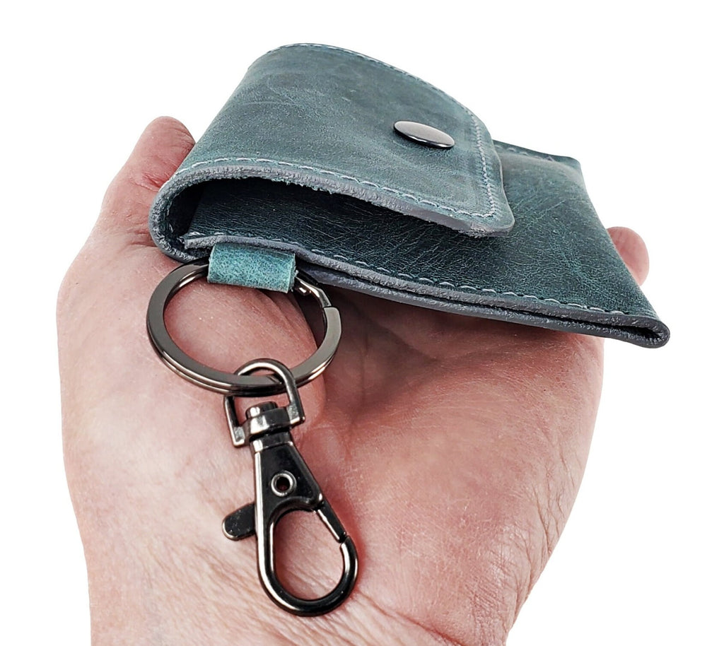 Smooth Leather Card Wallet Keychain