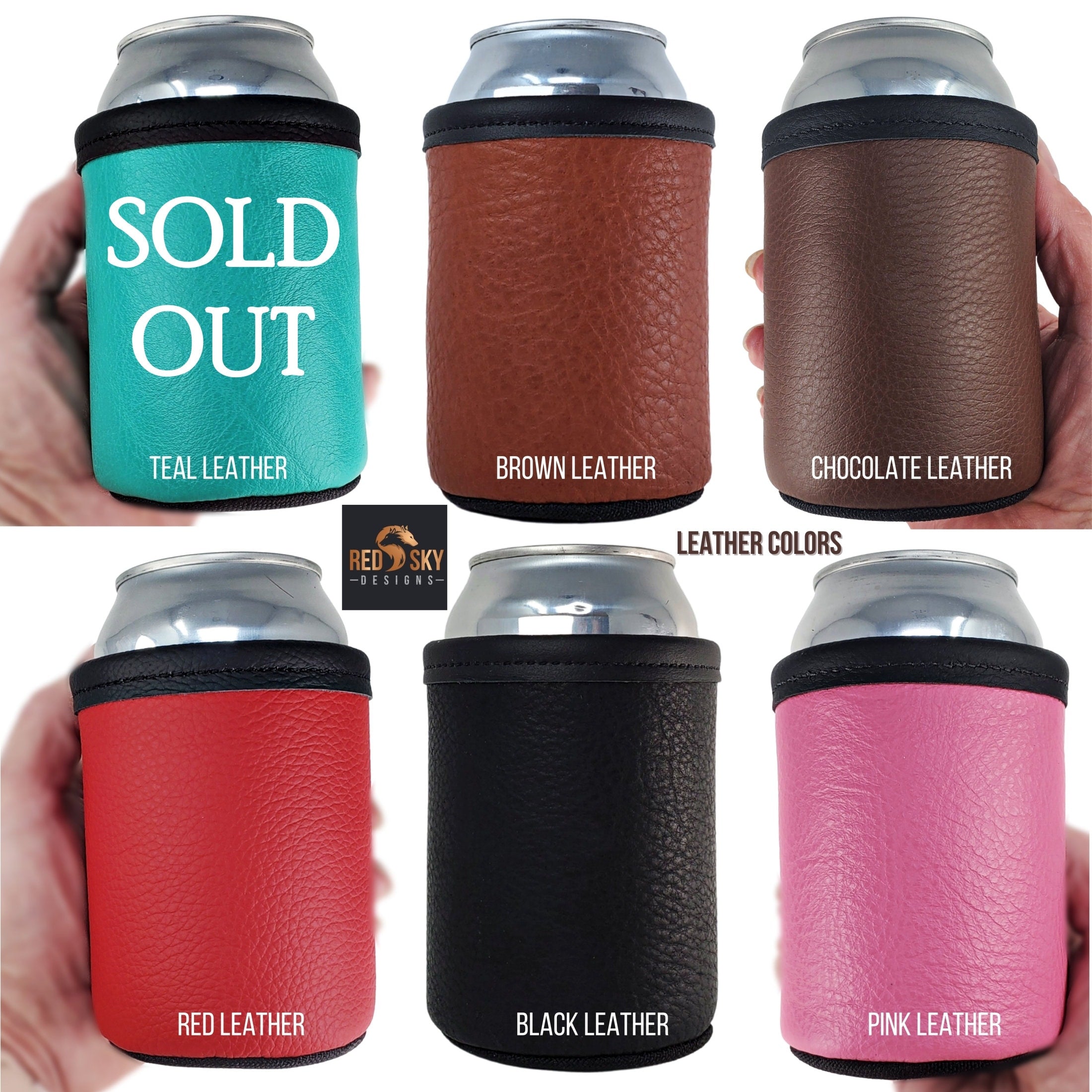 Custom Leather Can Holder – Engraved Can Cooler for 12oz Cans | Personalized Gift, Handmade in Montana