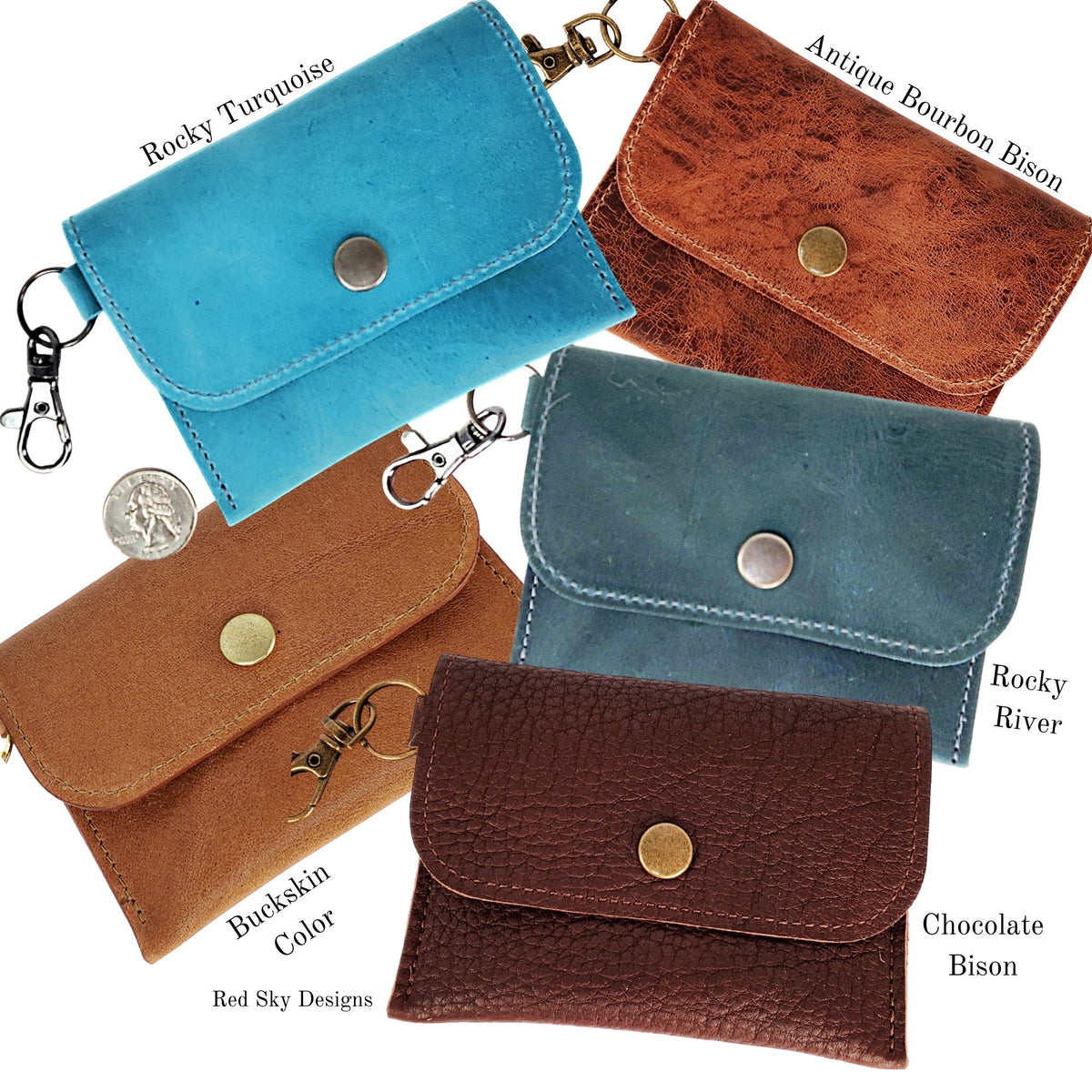 Smooth Leather Card Wallet Keychain