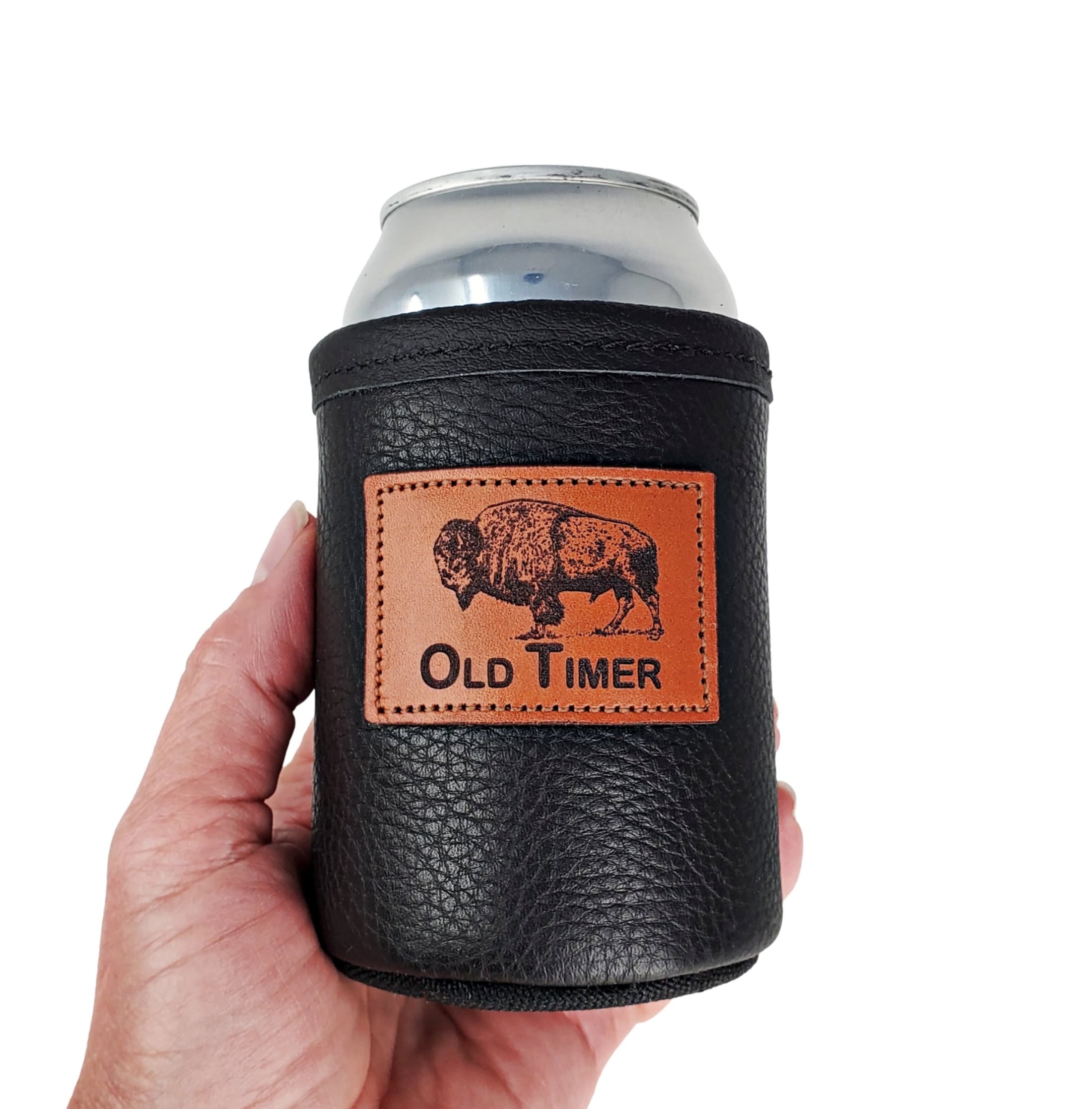 Custom Leather Can Holder – Engraved Can Cooler for 12oz Cans | Personalized Gift, Handmade in Montana