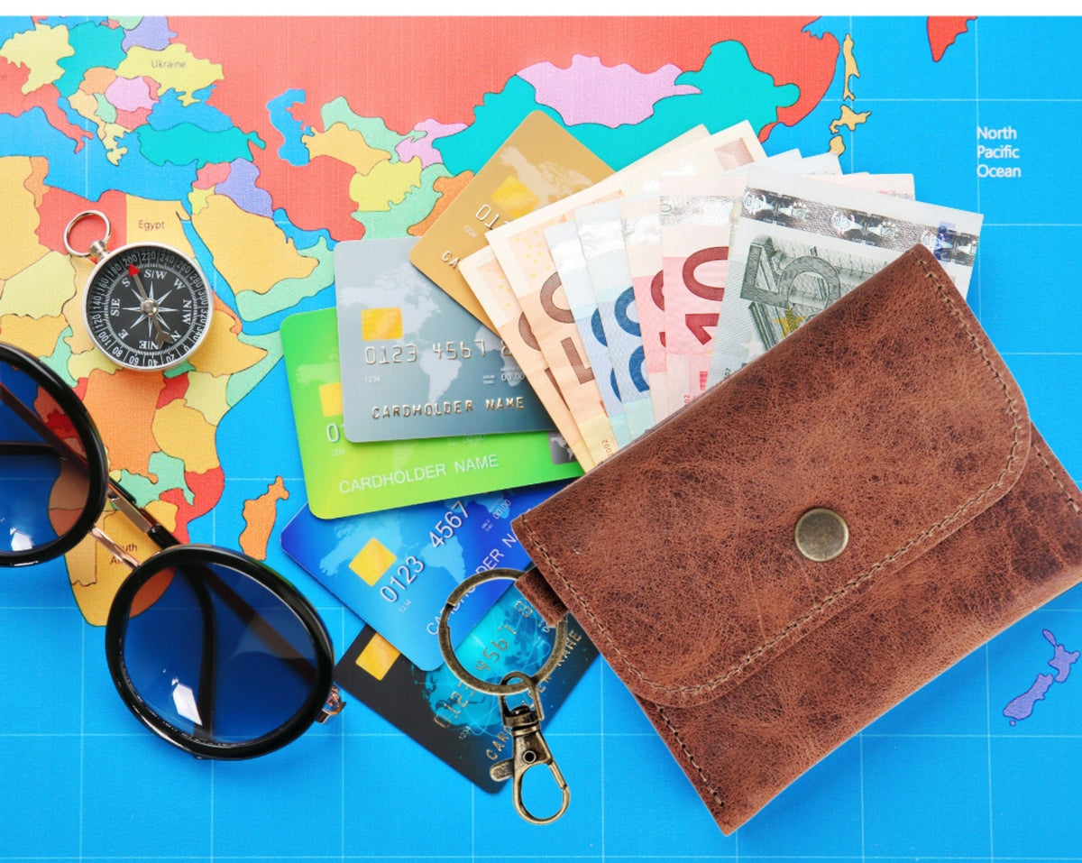 Smooth Leather Card Wallet Keychain
