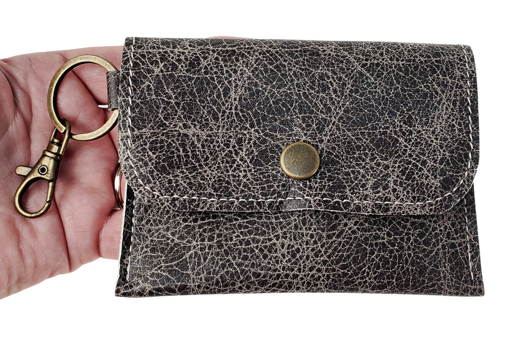 Smooth Leather Card Wallet Keychain