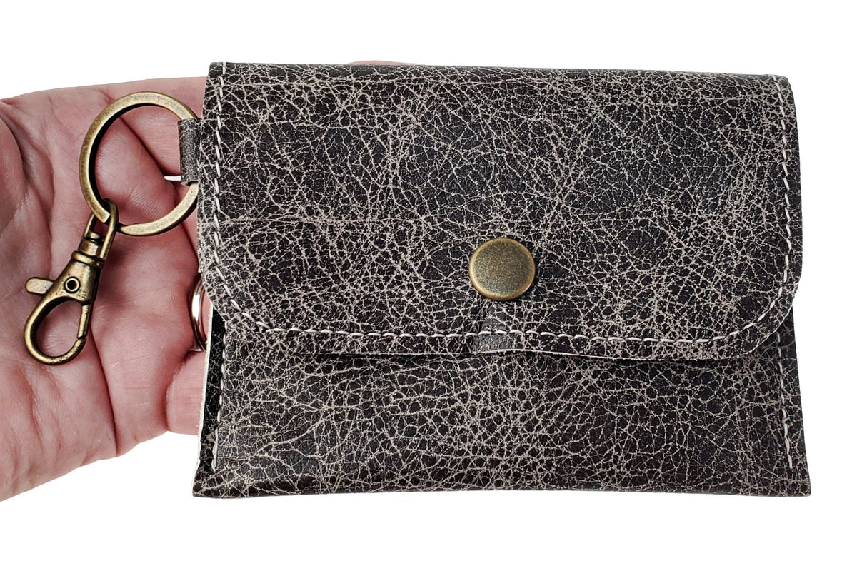 Smooth Leather Card Wallet Keychain