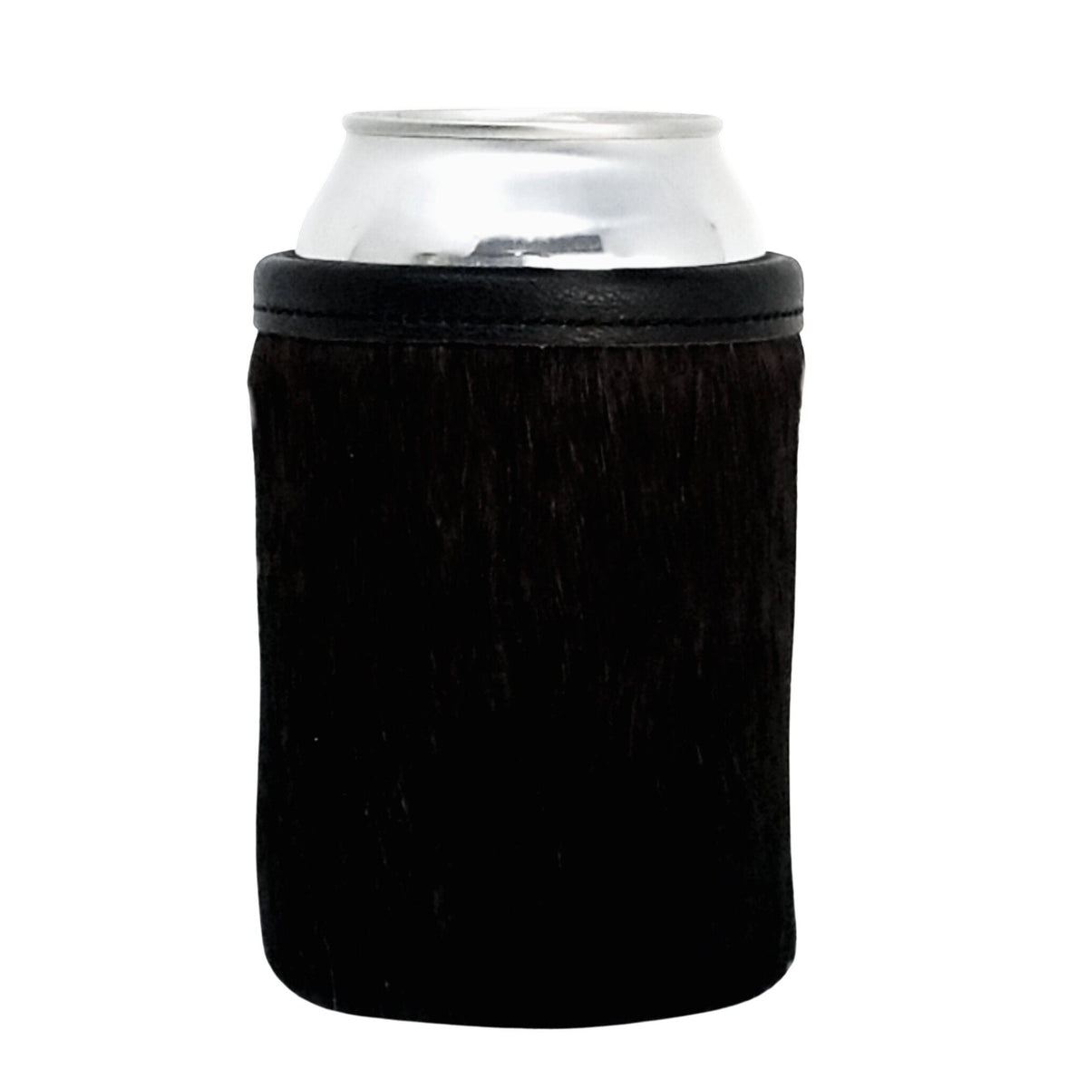 Solid black hair-on cowhide can holder