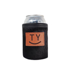 Black cowhide can holder personalized with the initials TY