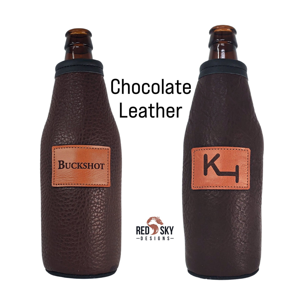 Custom Leather Beer Bottle Holder – Engraved Bottle Cooler for 12oz Bottles | Personalized Gift, Handmade in Montana