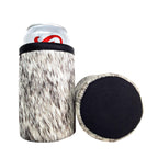 Speckled cowhide can holder with durable black ballistic nylon base