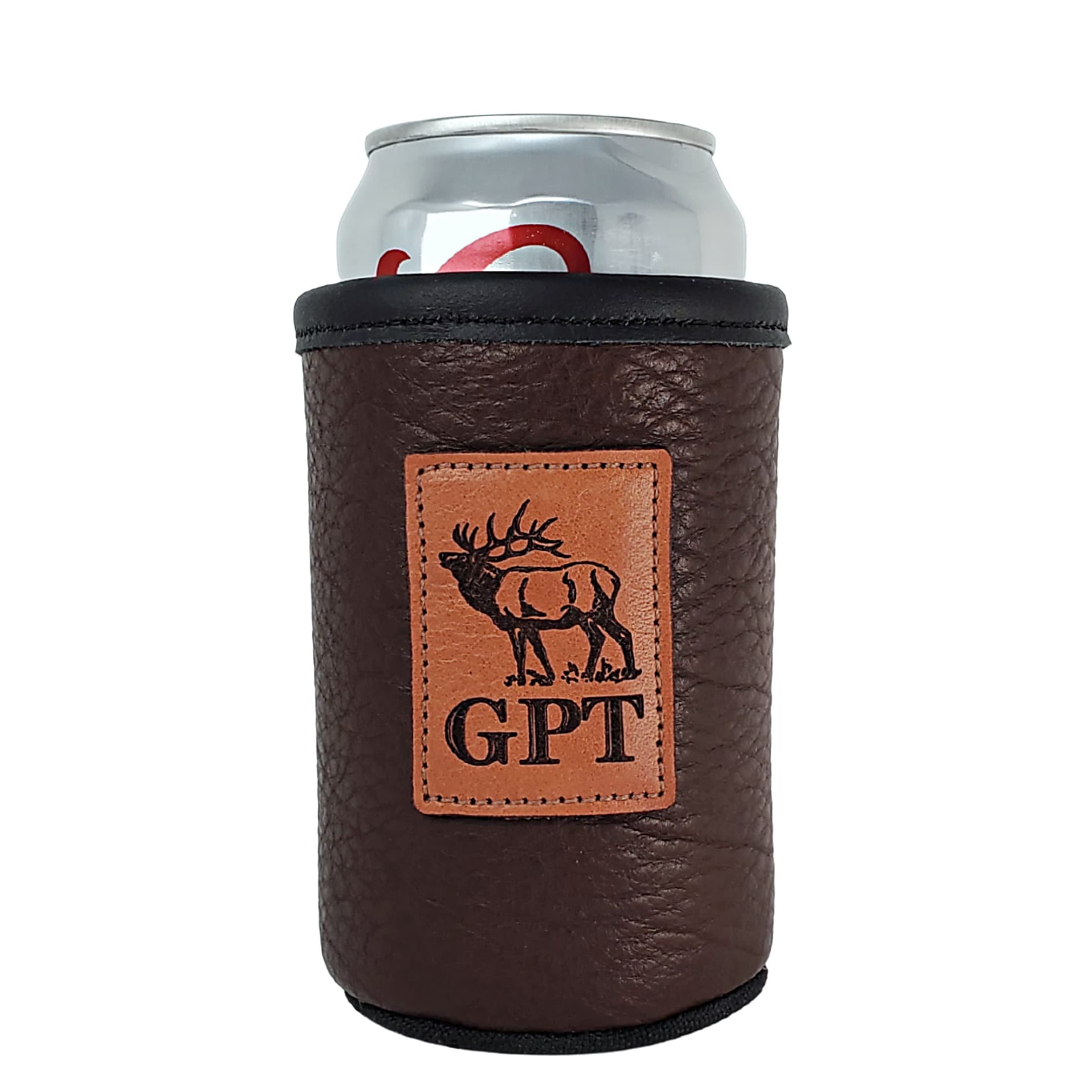 Custom Leather Can Holder – Engraved Can Cooler for 12oz Cans | Personalized Gift, Handmade in Montana