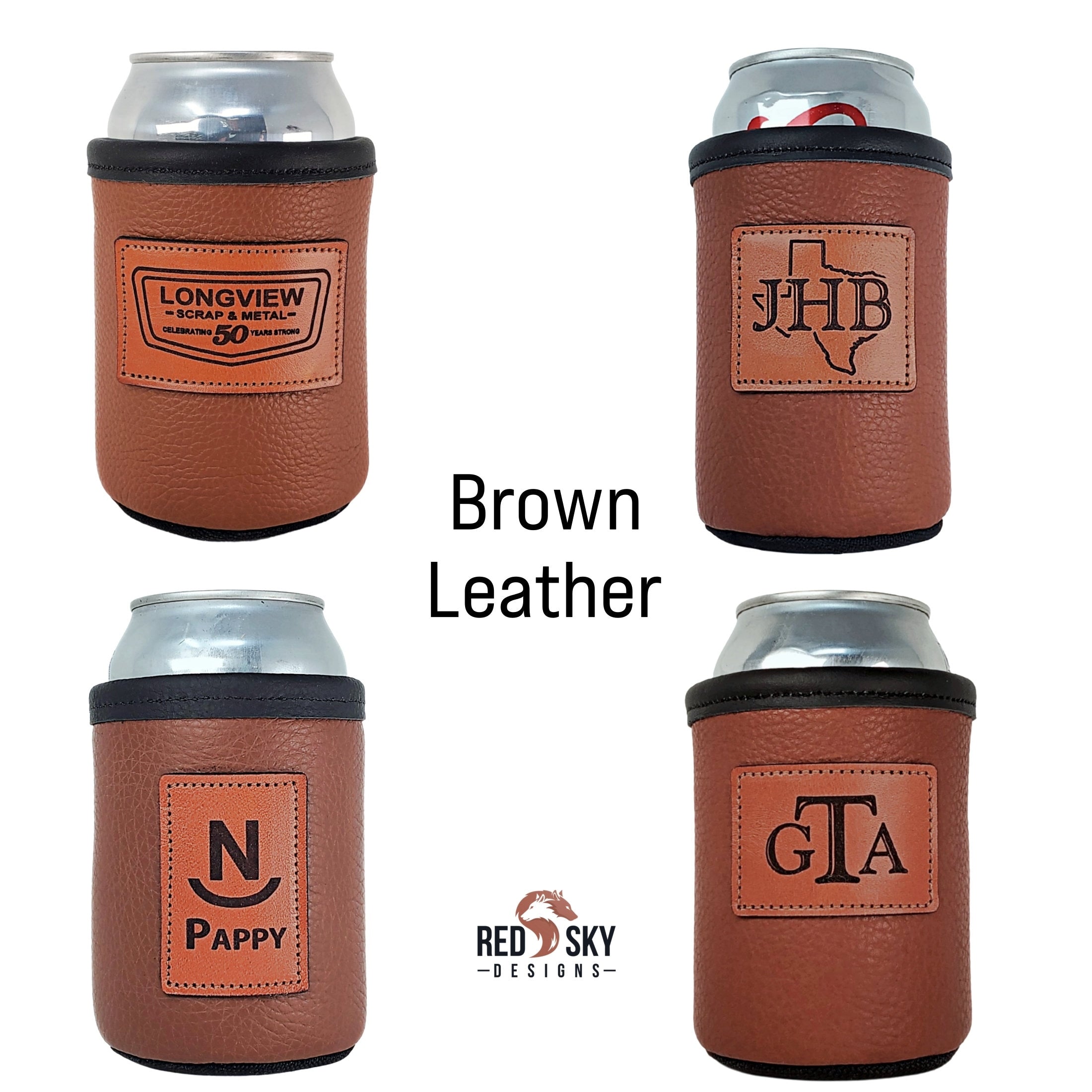 Custom Leather Can Holder – Engraved Can Cooler for 12oz Cans | Personalized Gift, Handmade in Montana