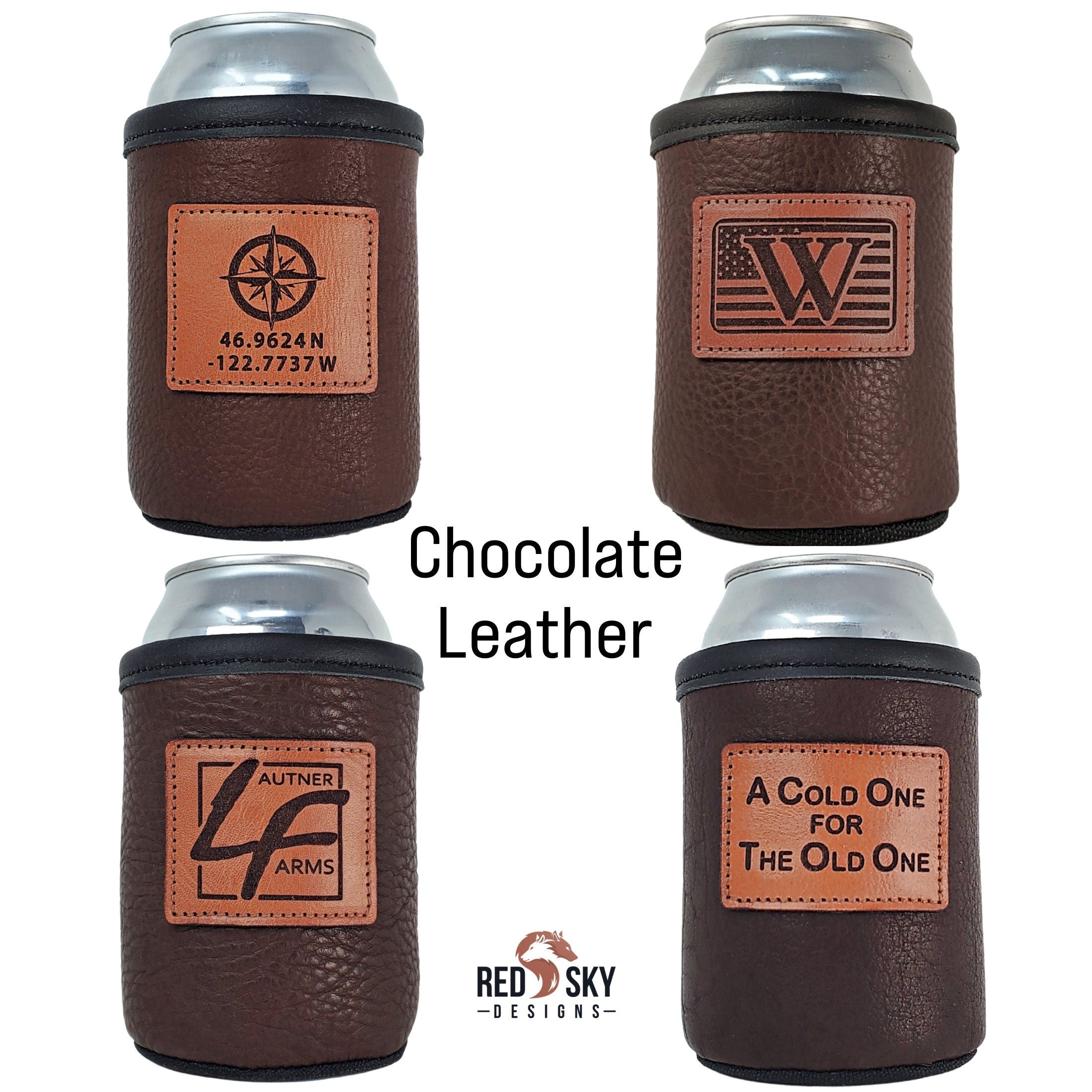 Custom Leather Can Holder – Engraved Can Cooler for 12oz Cans | Personalized Gift, Handmade in Montana