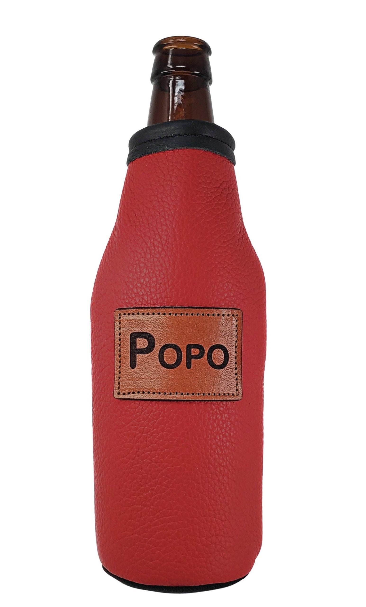 Custom Leather Beer Bottle Holder – Engraved Bottle Cooler for 12oz Bottles | Personalized Gift, Handmade in Montana