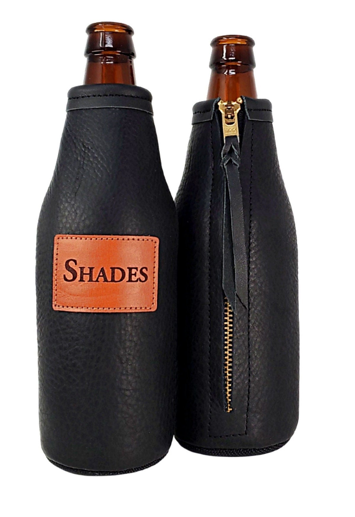 Custom Leather Beer Bottle Holder – Engraved Bottle Cooler for 12oz Bottles | Personalized Gift, Handmade in Montana